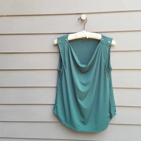 Adrianna Vittadini Forest Green Sleeveless Top with Gold Button Accents size L - Picture 9 of 10